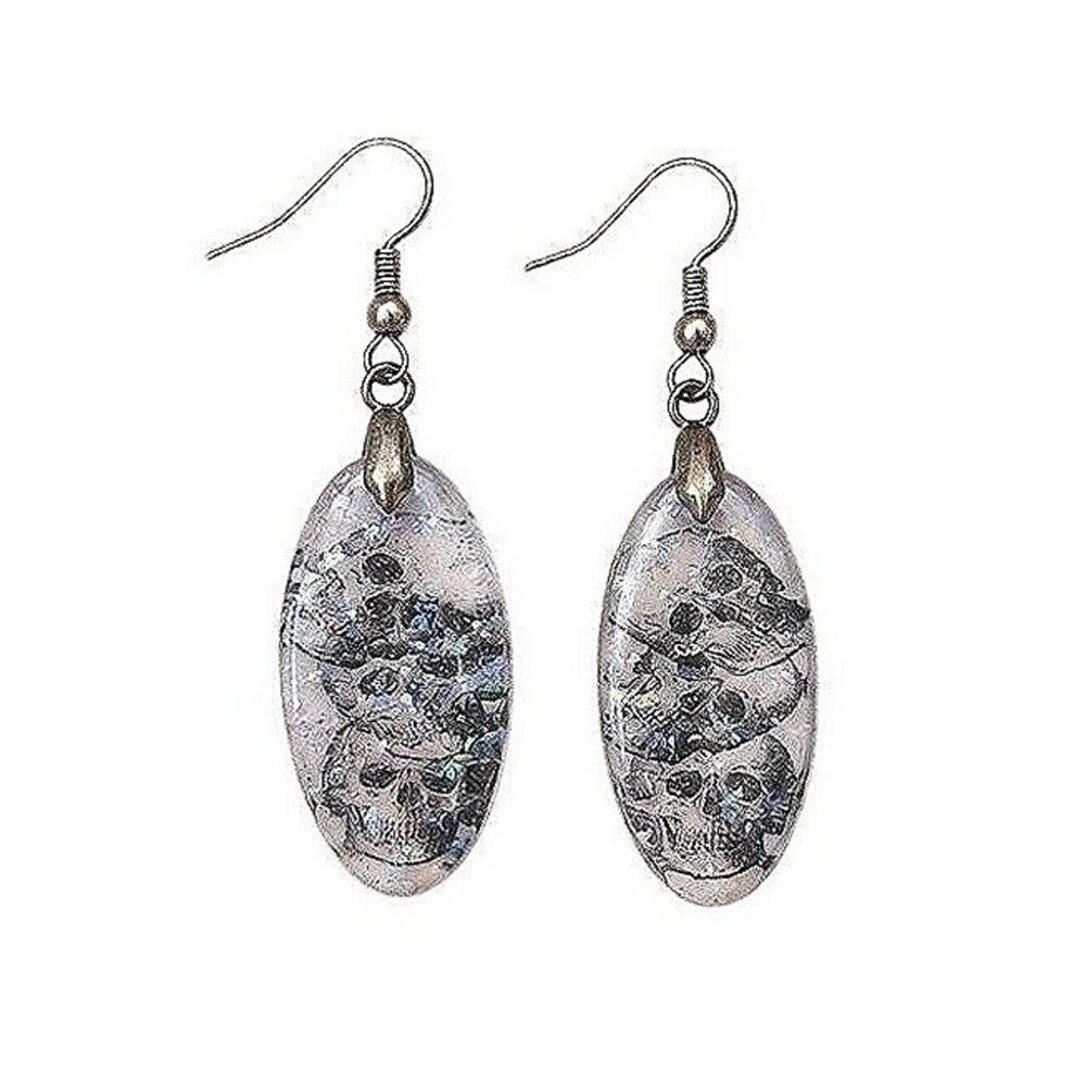 Skull Resin Dangle Earrings Clear Holographic Glitter Goth Halloween OOAK